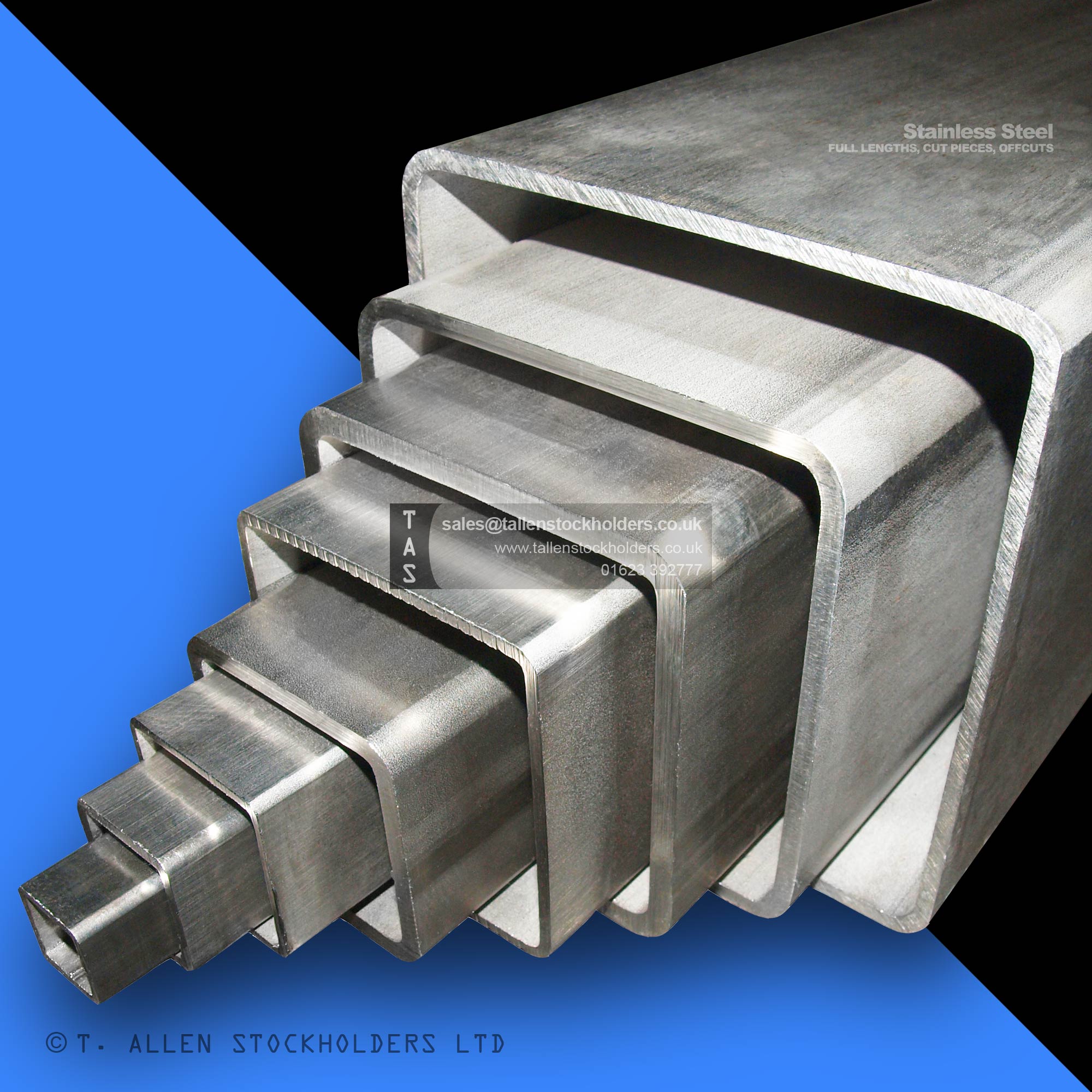 304 & 316 Stainless Steel Square Box Section (SHS) – Polished Hollow Sections by T. Allen Stockholders Ltd